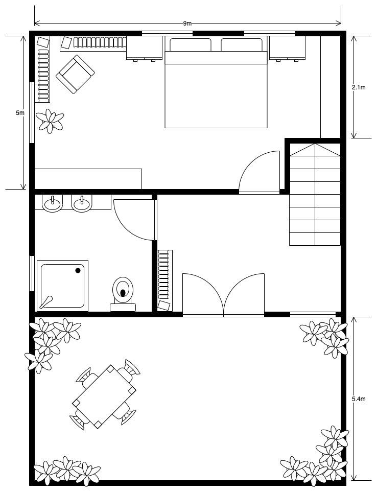 在 diagrams.net 中创建的公寓平面图的二楼